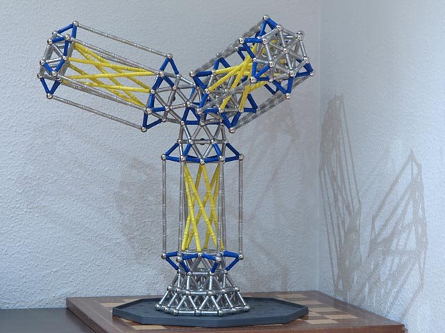 GEOMAG constructions: Four hyperboloid modules in a tetrahedric arrangement, view 1