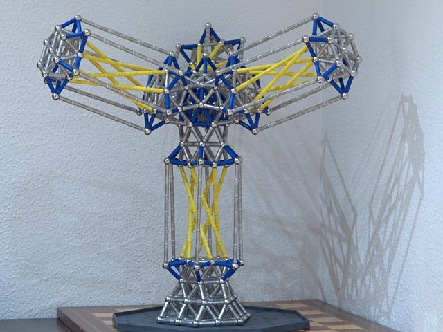 GEOMAG constructions: Four hyperboloid modules in a tetrahedric arrangement, view 2