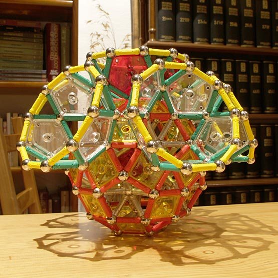 GEOMAG constructions: Construction of the rhombitruncated icosidodecahedron around the rhombicosidodecahedron, step 2