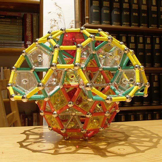 GEOMAG constructions: Construction of the rhombitruncated icosidodecahedron around the rhombicosidodecahedron, step 3