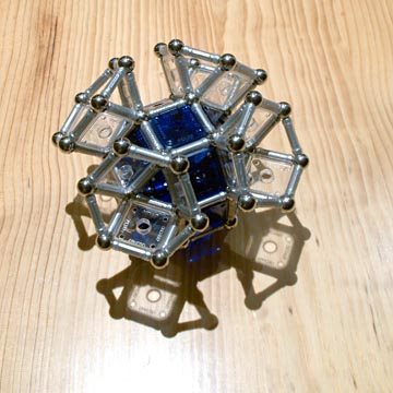GEOMAG constructions: Construction of the rhombitruncated cuboctahedron around the rhombicuboctahedron, step 2, option B: triangular cupolas