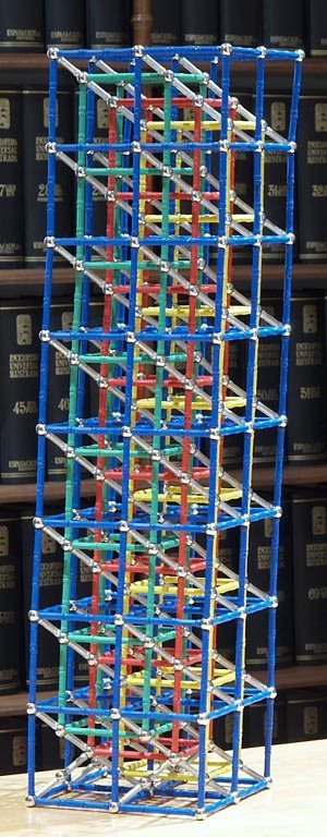 GEOMAG constructions: Tower of interlaced cubes, edge 3, view 2