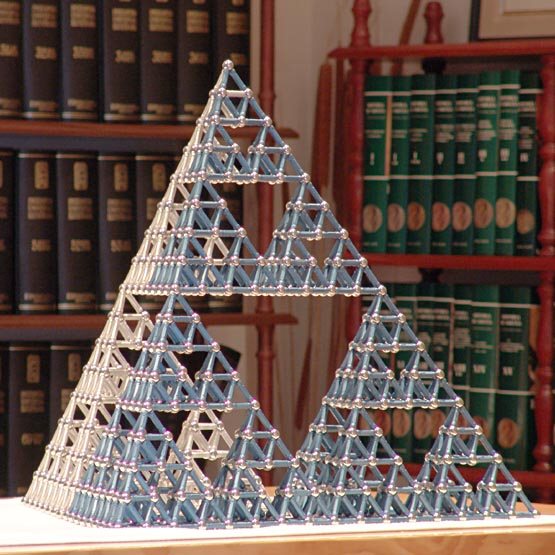 GEOMAG constructions: Tetrahedron to scale 16 (Sierpinski, fourth iteration), side view
